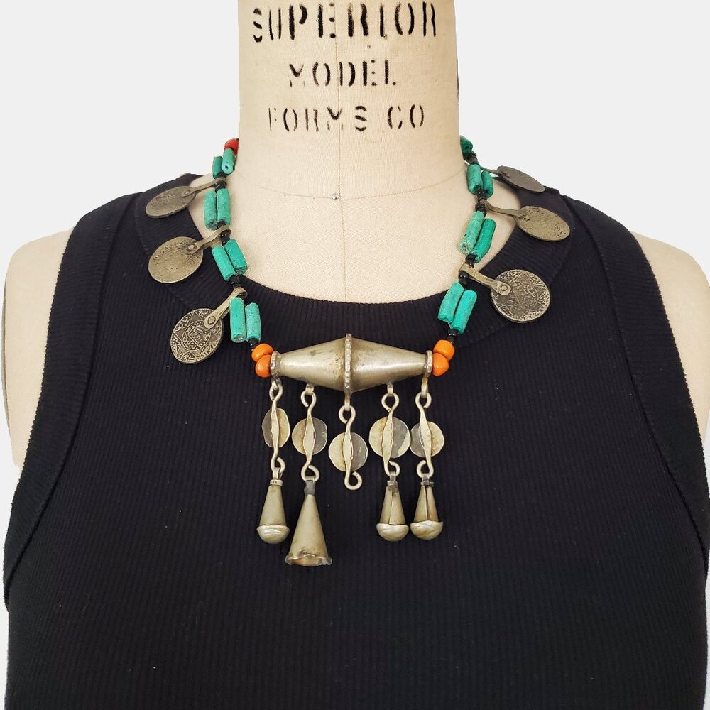 Vintage Moroccan Berber Bead and Charm Statement Necklace